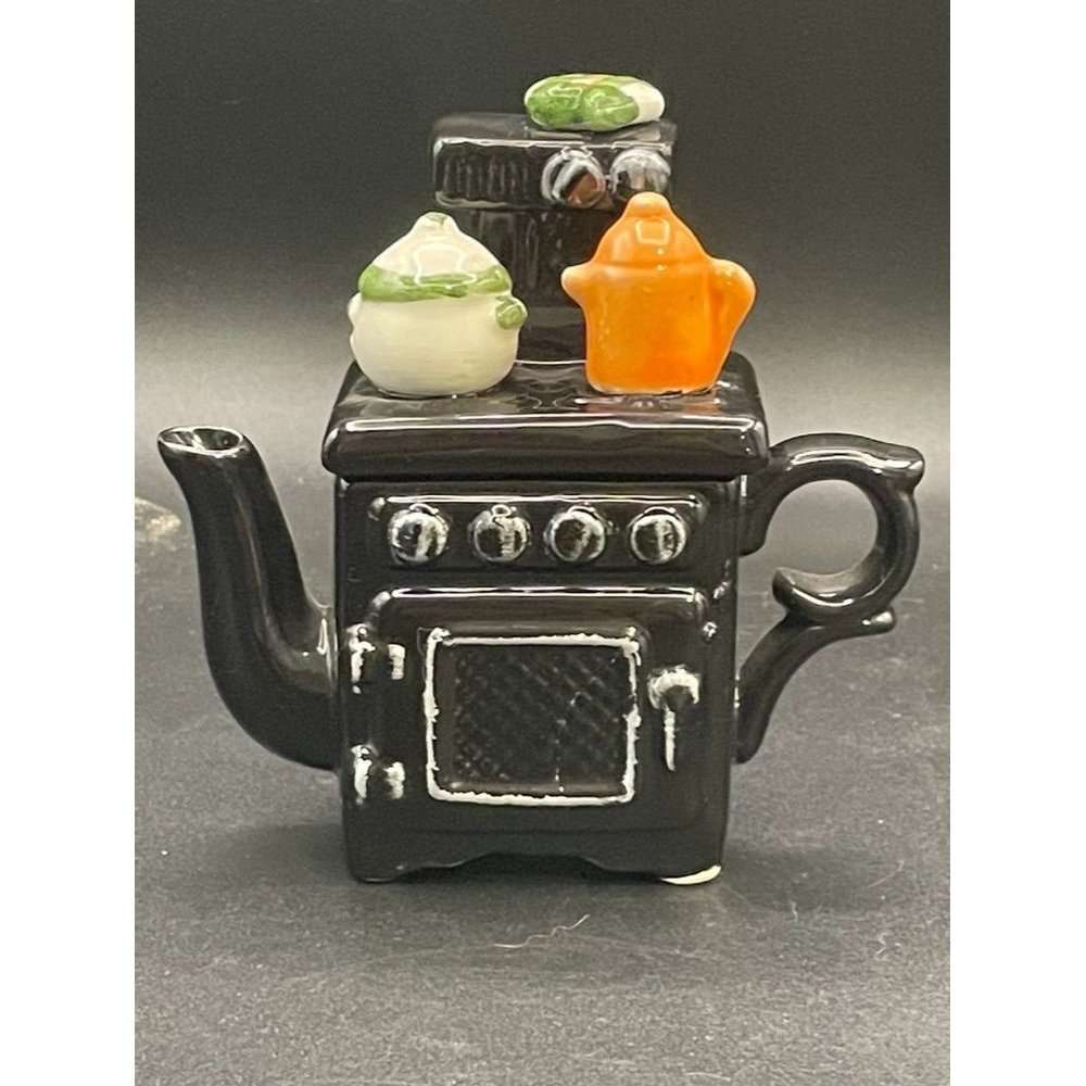World Bazaar Ceramic Old Stove White Cook Pot Orange Coffee Pot Teapot H 5.25 "